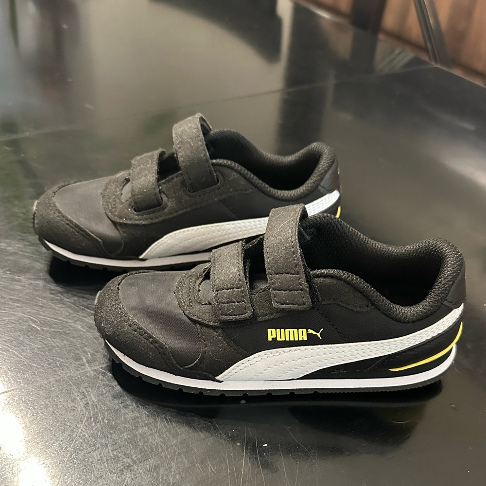 Puma Kids Black Sneakers with White and Yellow Accents